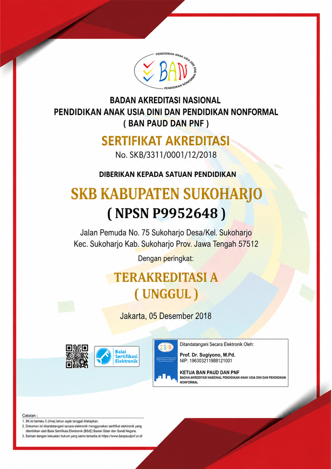 Sertifikat Akreditasi SKB